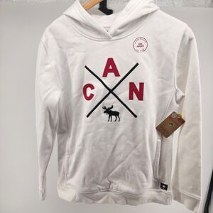Canadiana Kids White Graphic Moose Canadian Maple Leaf Hoodie XL 14-16 NWT‎